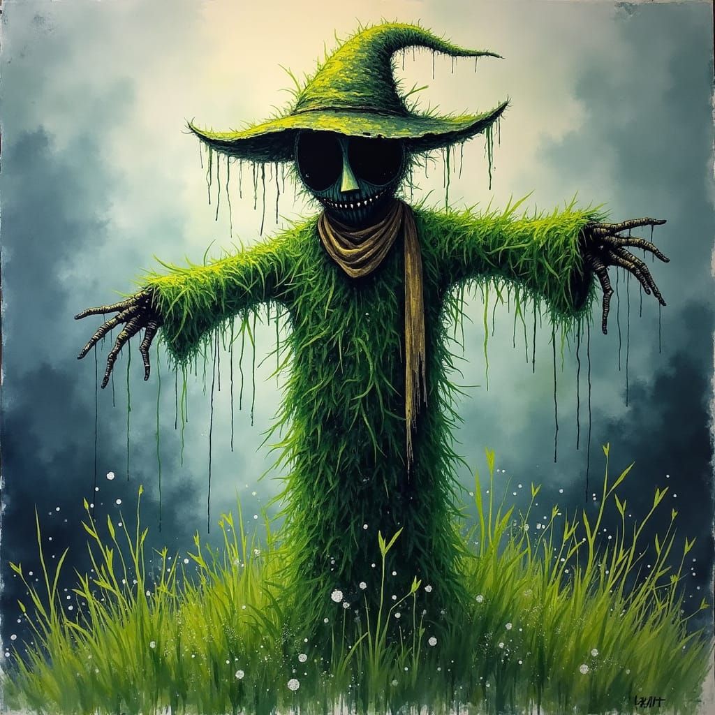 Abstract Scarecrow in Expressionist Watercolor Style