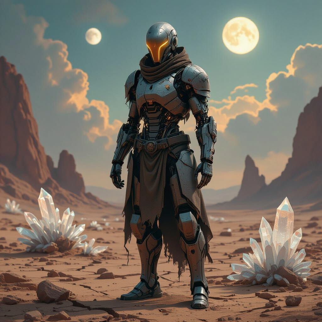 Cyborg Warrior on a Desolate Alien World