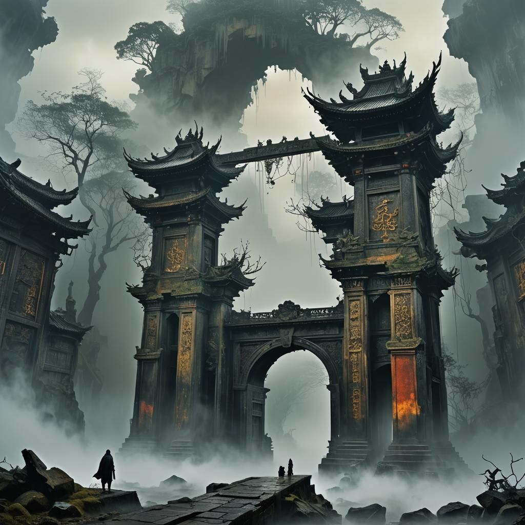 Mystical Torii Gate in Mist: Digital Matte Painting