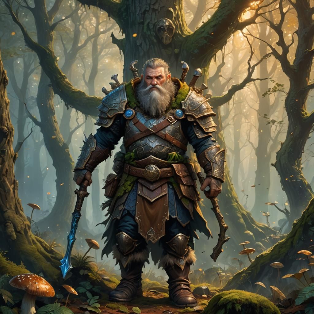 Dwarf Druid in Misty Forest: Fantasy Concept Art