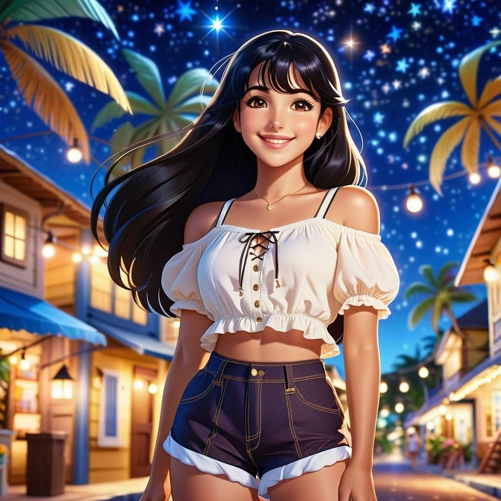 Tropical Anime Girl Illustration in Studio Trigger Style