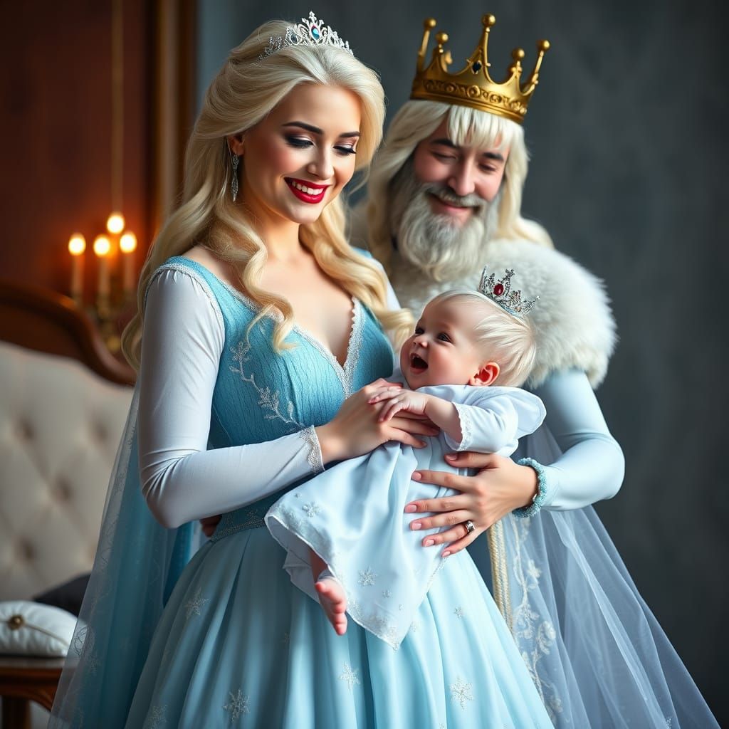 Elsa and Jack Frost with Baby in Cinematic Style