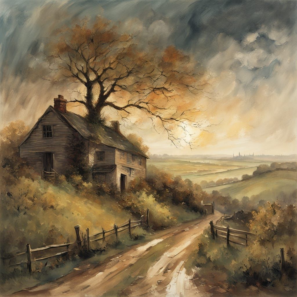 Yorkshire Orchard Scene with Farmer and Children