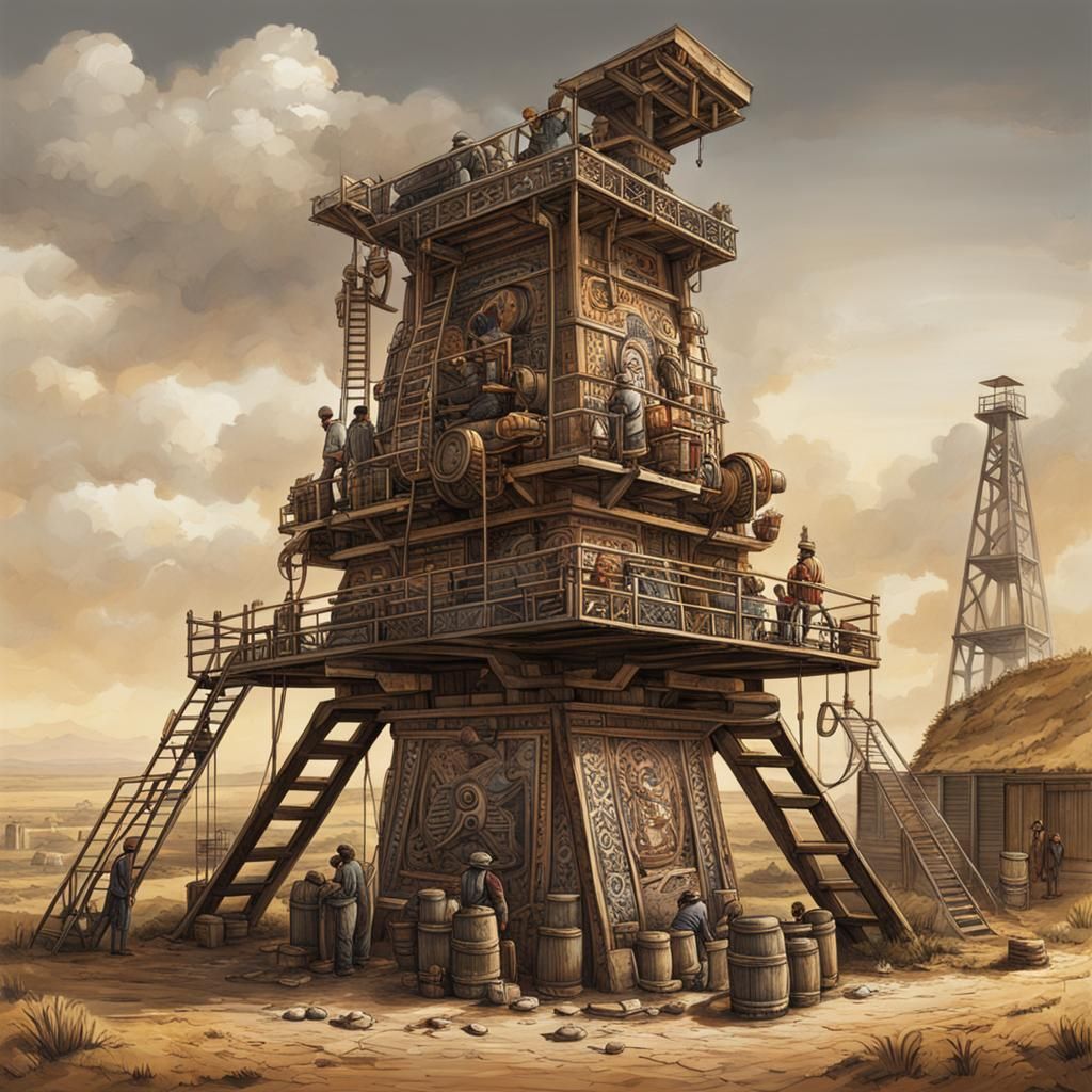 Aztec Oil Well in Industrial Age