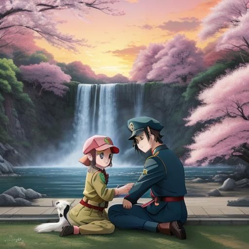 Serena and Ash: Cuddling Anime-Style Military Couple