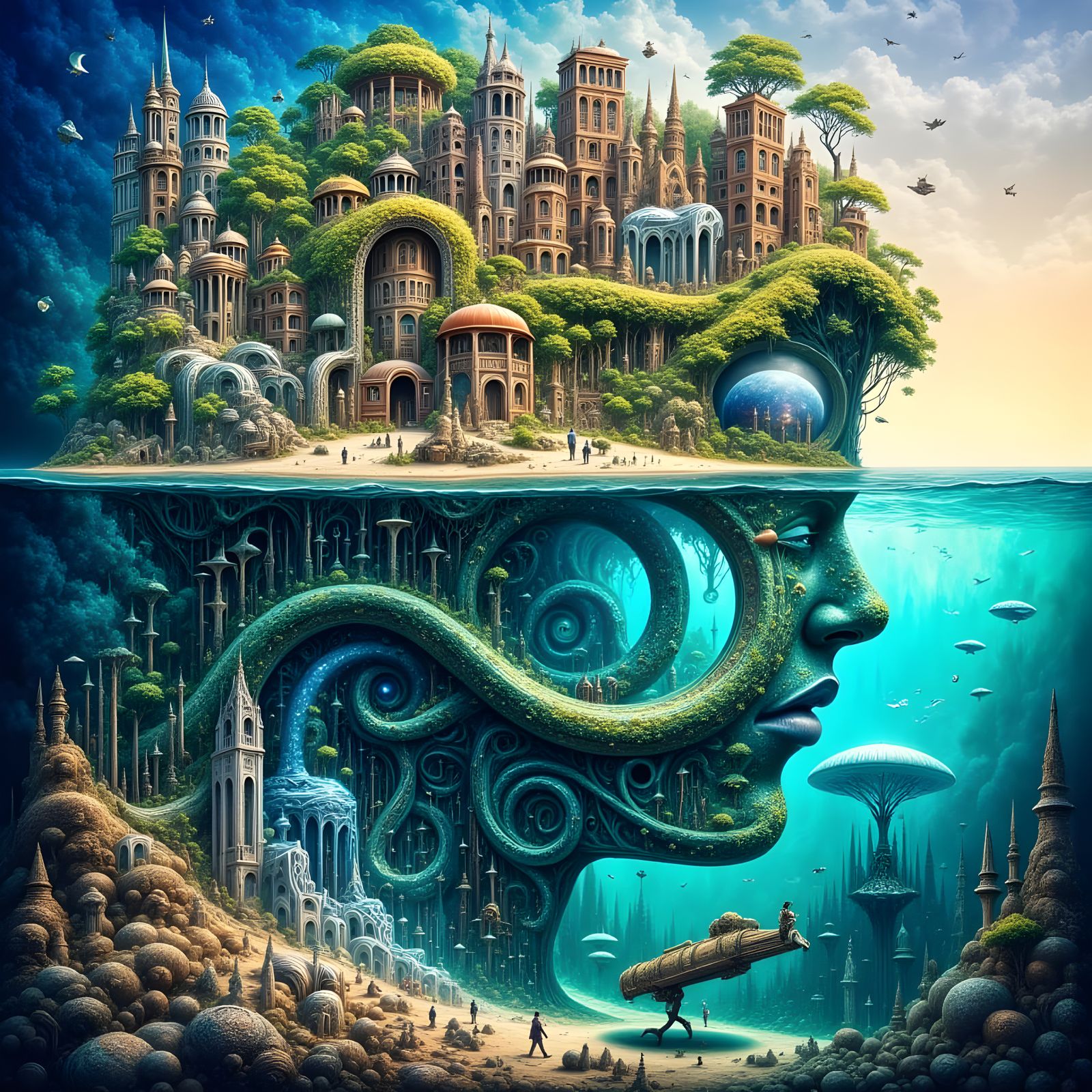 Vibrant Surreal Oceanic Dreamscape in Abstract Reality