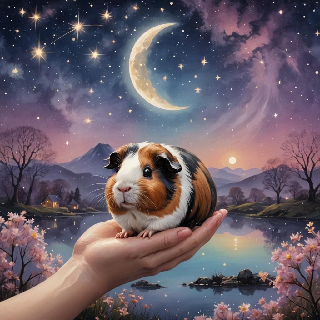 Guinea Pig in Fantasy Landscape with Glitter