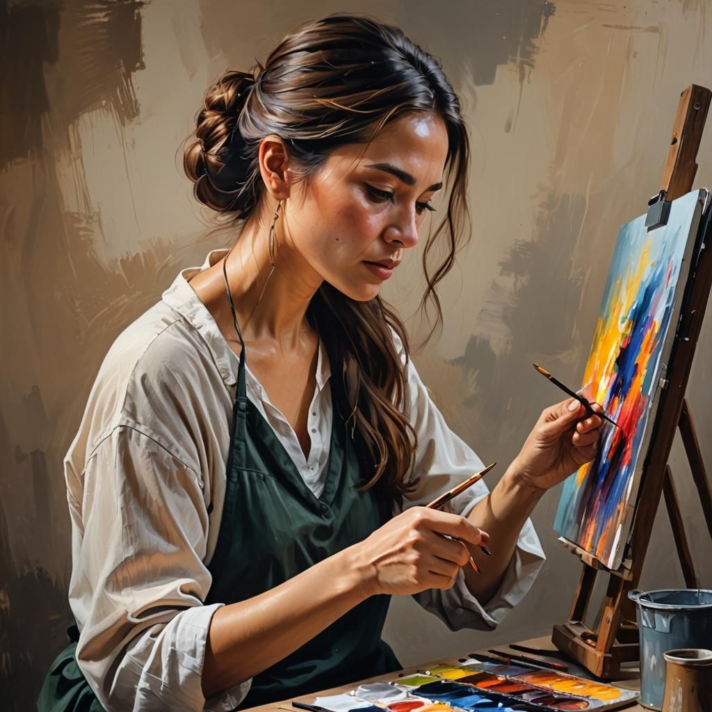 Woman Painting a Masterpiece: Photorealistic Digital Art