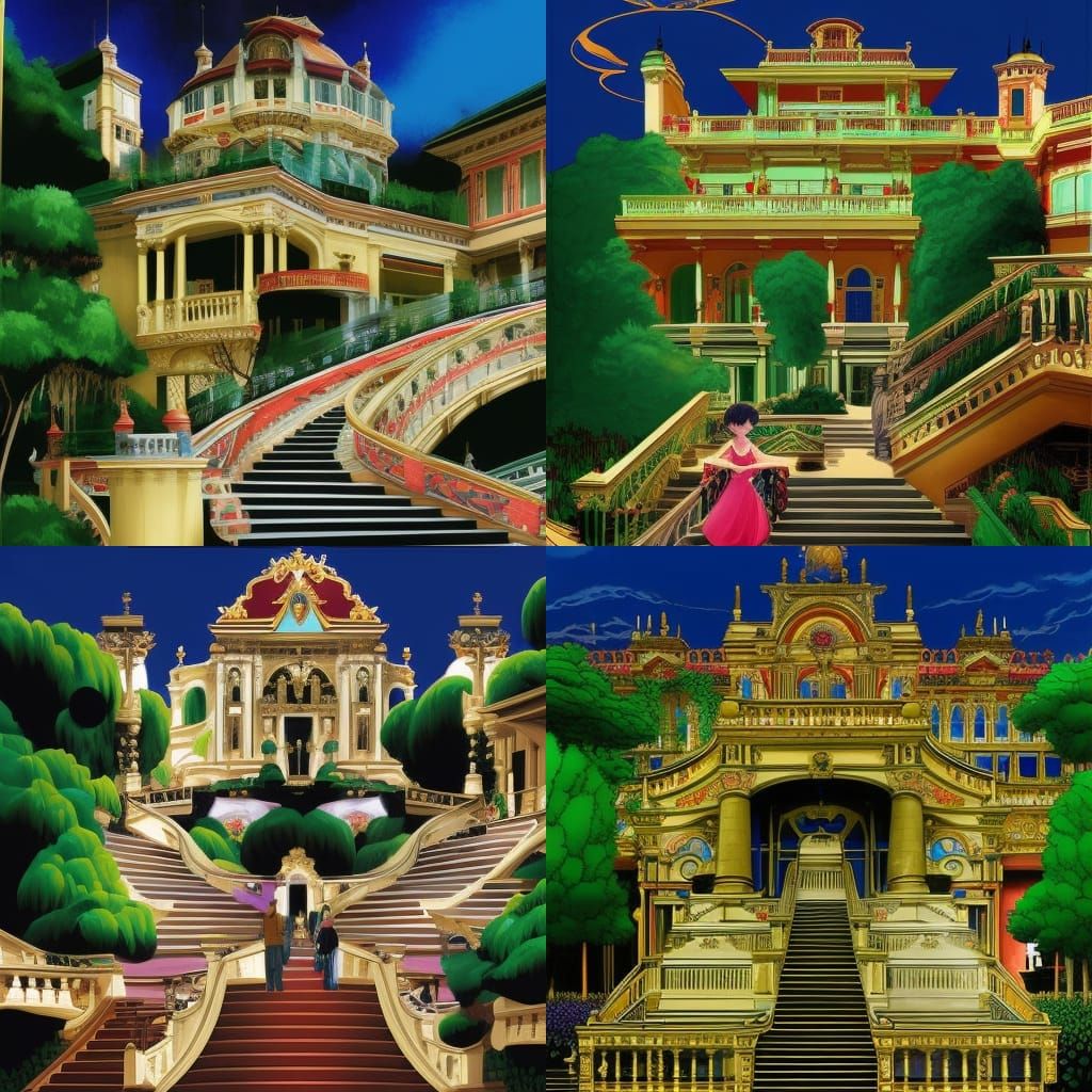 Ornate Grand Staircase in Maximalist Digital Art