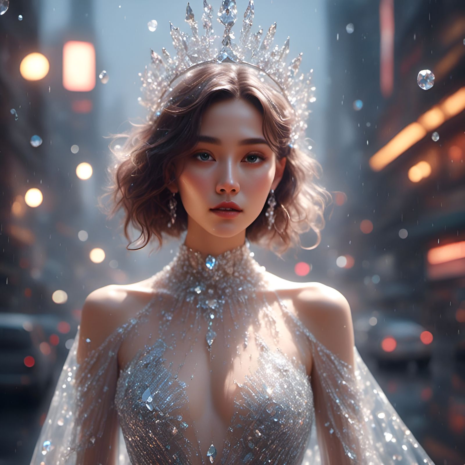 Gorgeous Woman in Diamond Gown Portrait