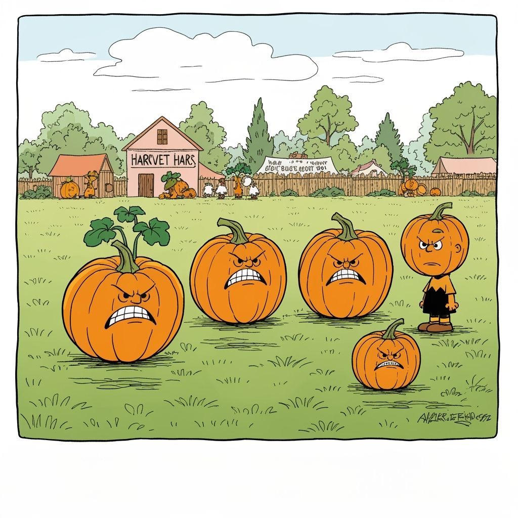 Angry Pumpkins at Harvest Fair in Peanuts Style