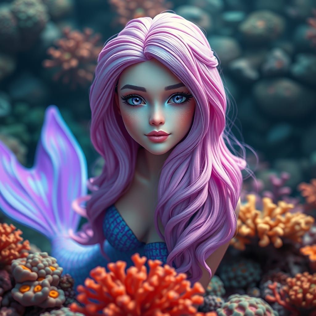 Ethereal Mermaid Queen in Vibrant Underwater Realm