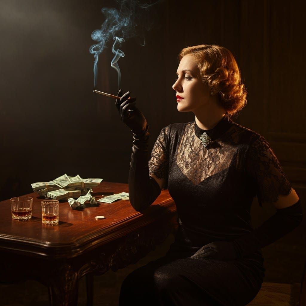 Sophisticated Woman in Film Noir Style