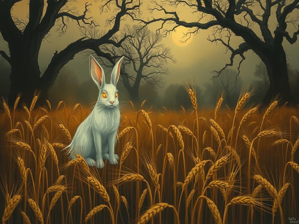 Ethereal Ghost Rabbit Haunts Autumn Field