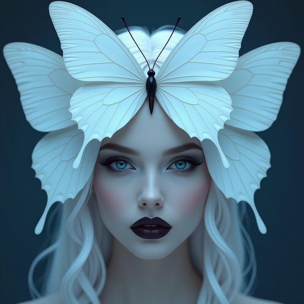 Surrealist artistic portrait in grayscale depicting the face...