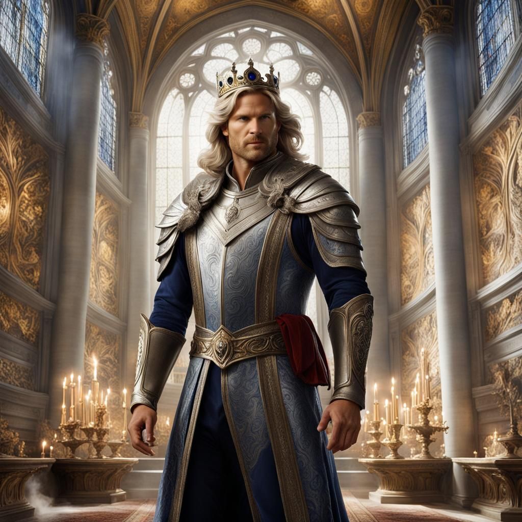 King Alaric with Silver Crown and Flowing Hair