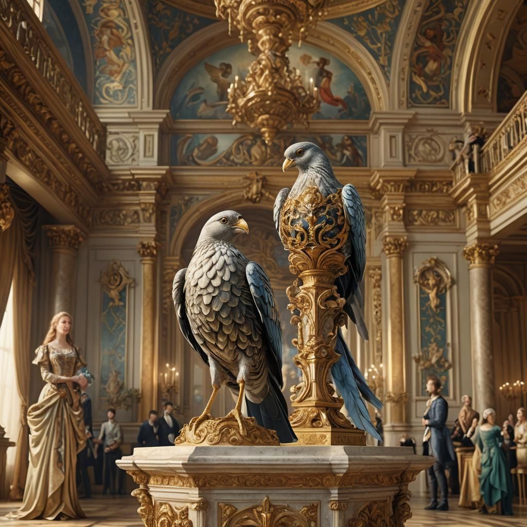 Renaissance Bird in Baroque Ballroom, Digital Art