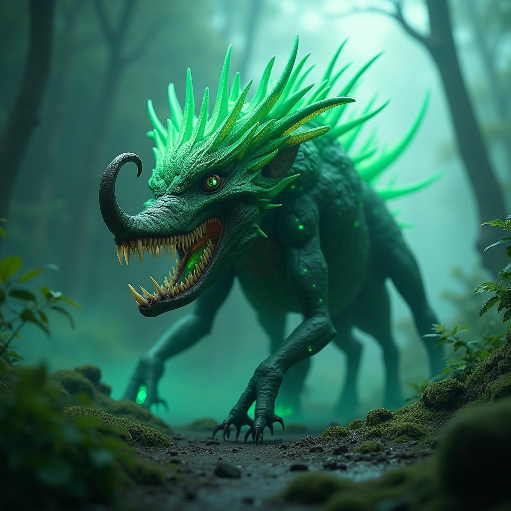 Vibrant Alien Creature in Mystical Landscape, as 3D Art