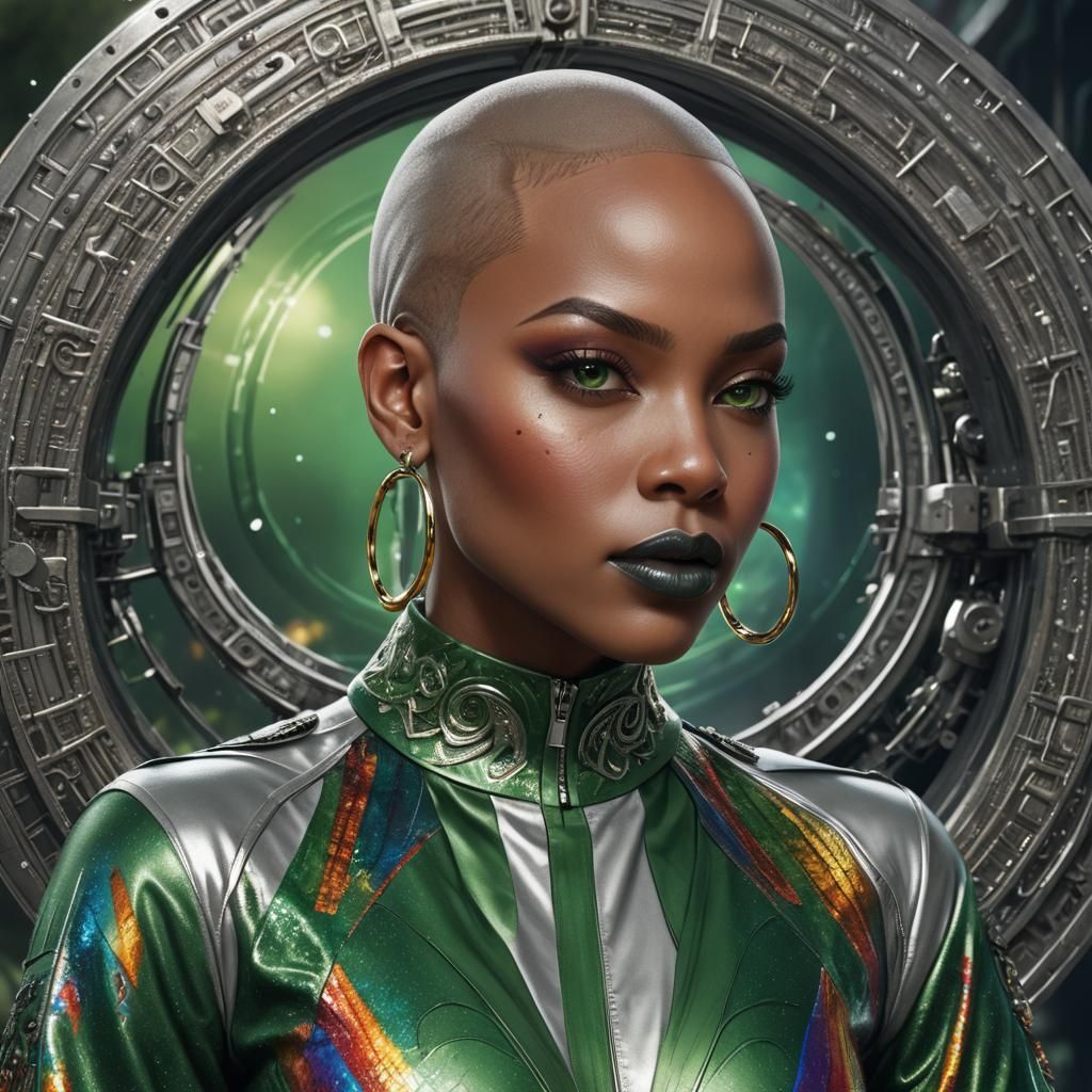 Beautiful Bald Woman with Rainbow Blouse, Detailed Matte Pai...