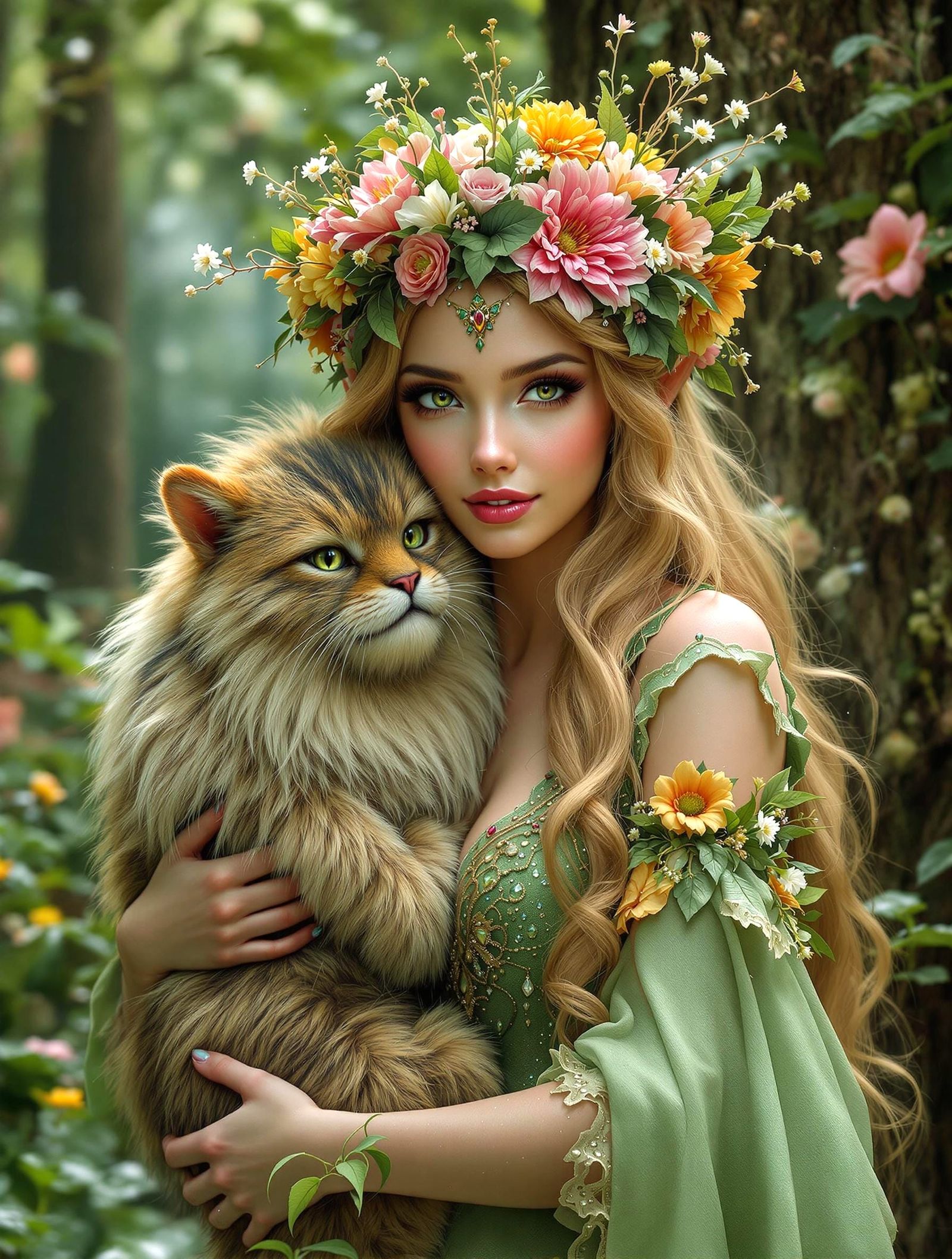 Surrealistische Elfen-Dryade in einer Wald-Oase