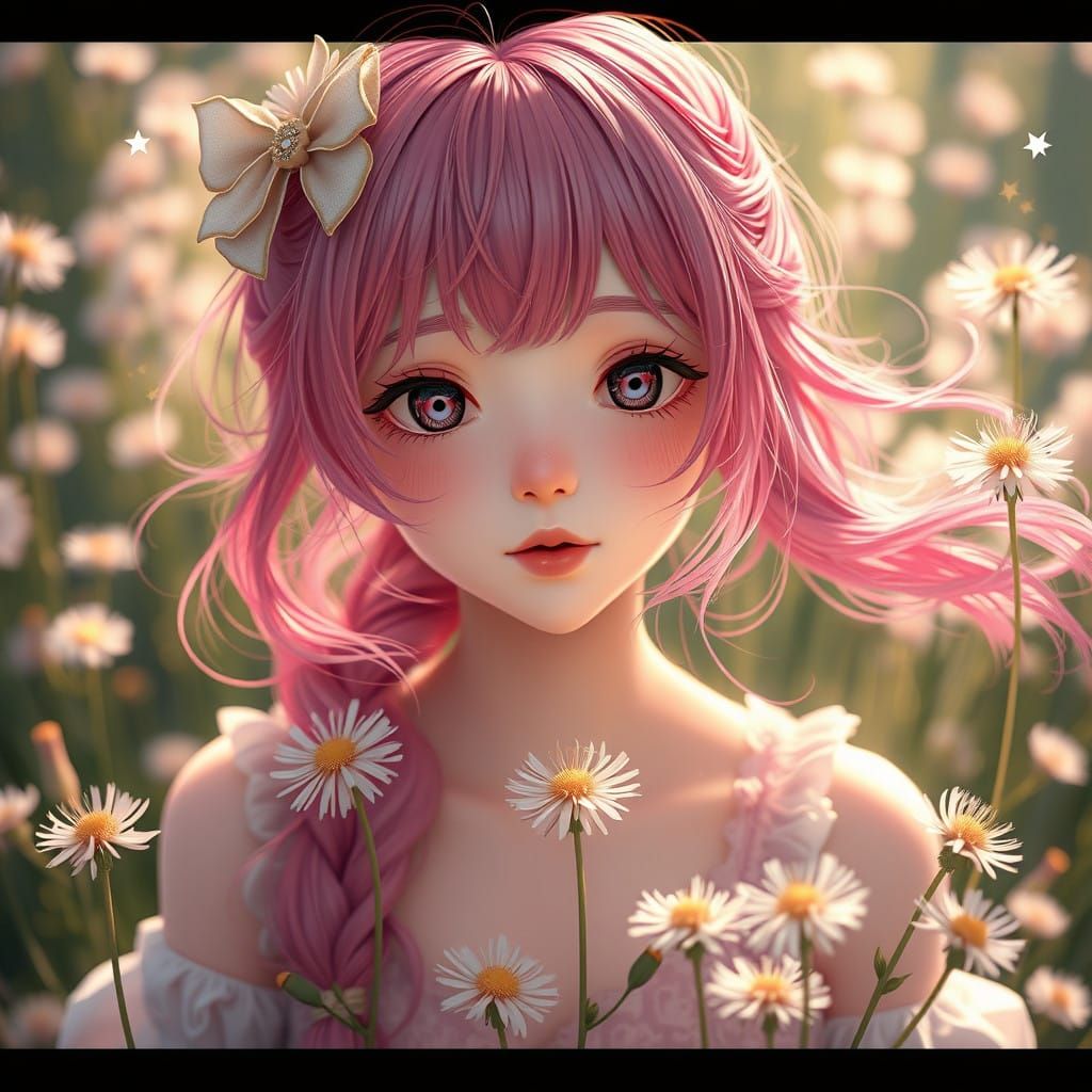 Whimsical Anime Girl with Vibrant Pink Hair Amidst Delicate ...