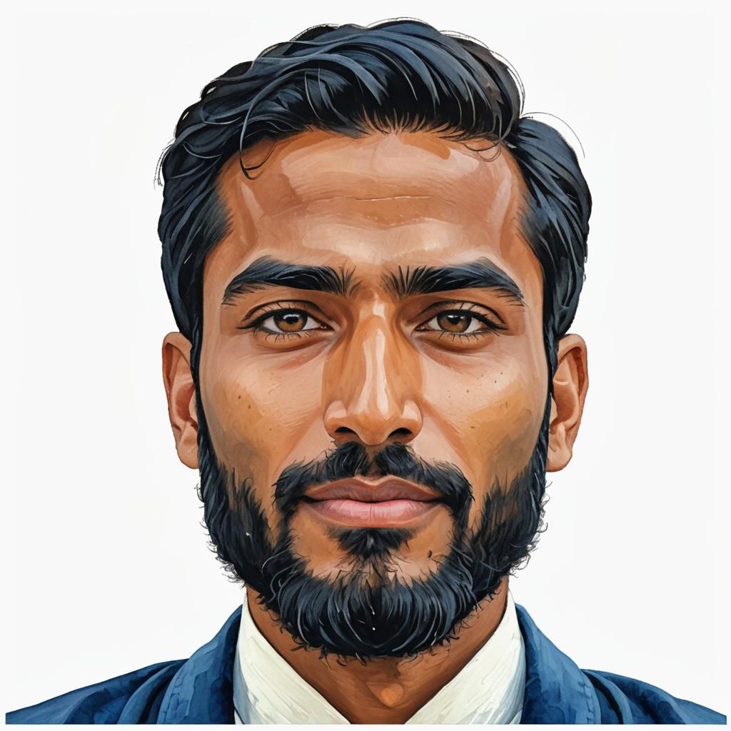 Handsome Bearded Man in Neo-Impressionistic Portrait