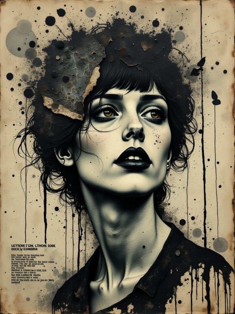 Surreal Woman with Birds in Moody Abstract Style