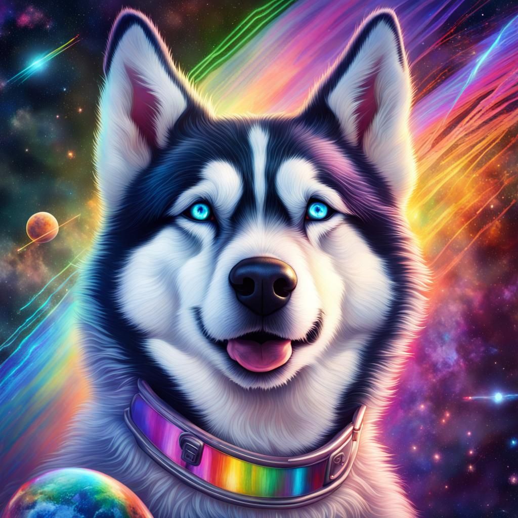 Husky in Space with Rainbow Lasers