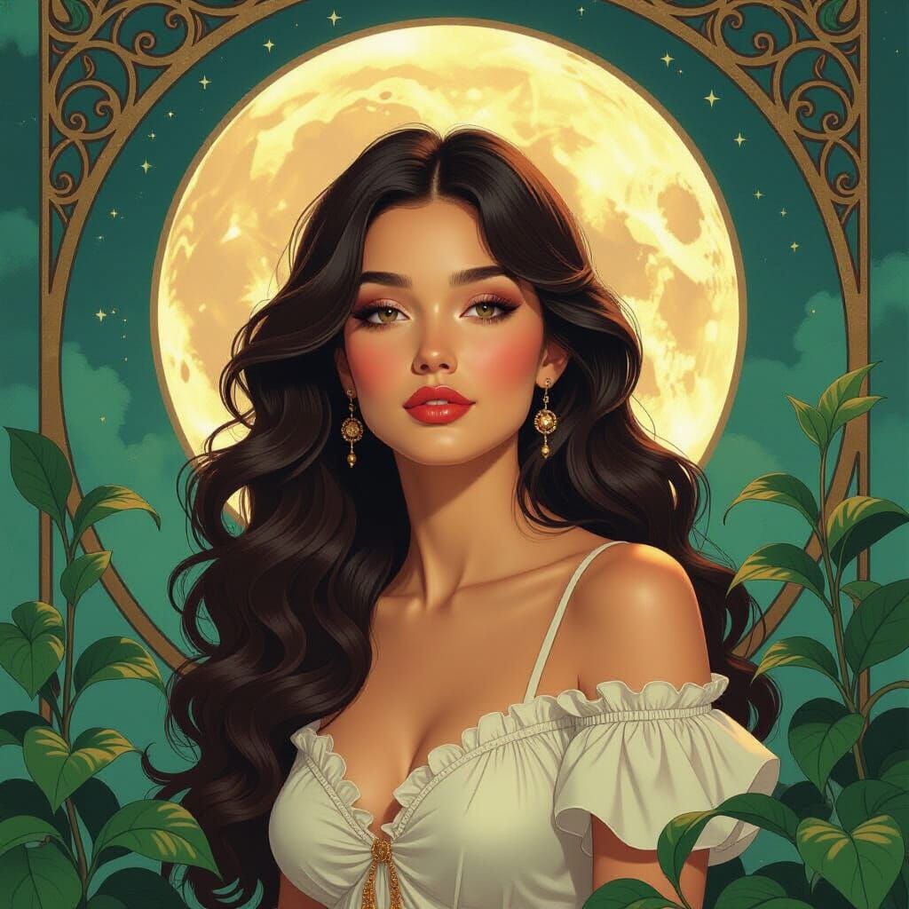 Moonlit Woman in Art Nouveau Style