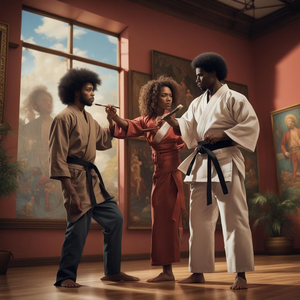 1970s Museum: Karate Students in Detailed Painting