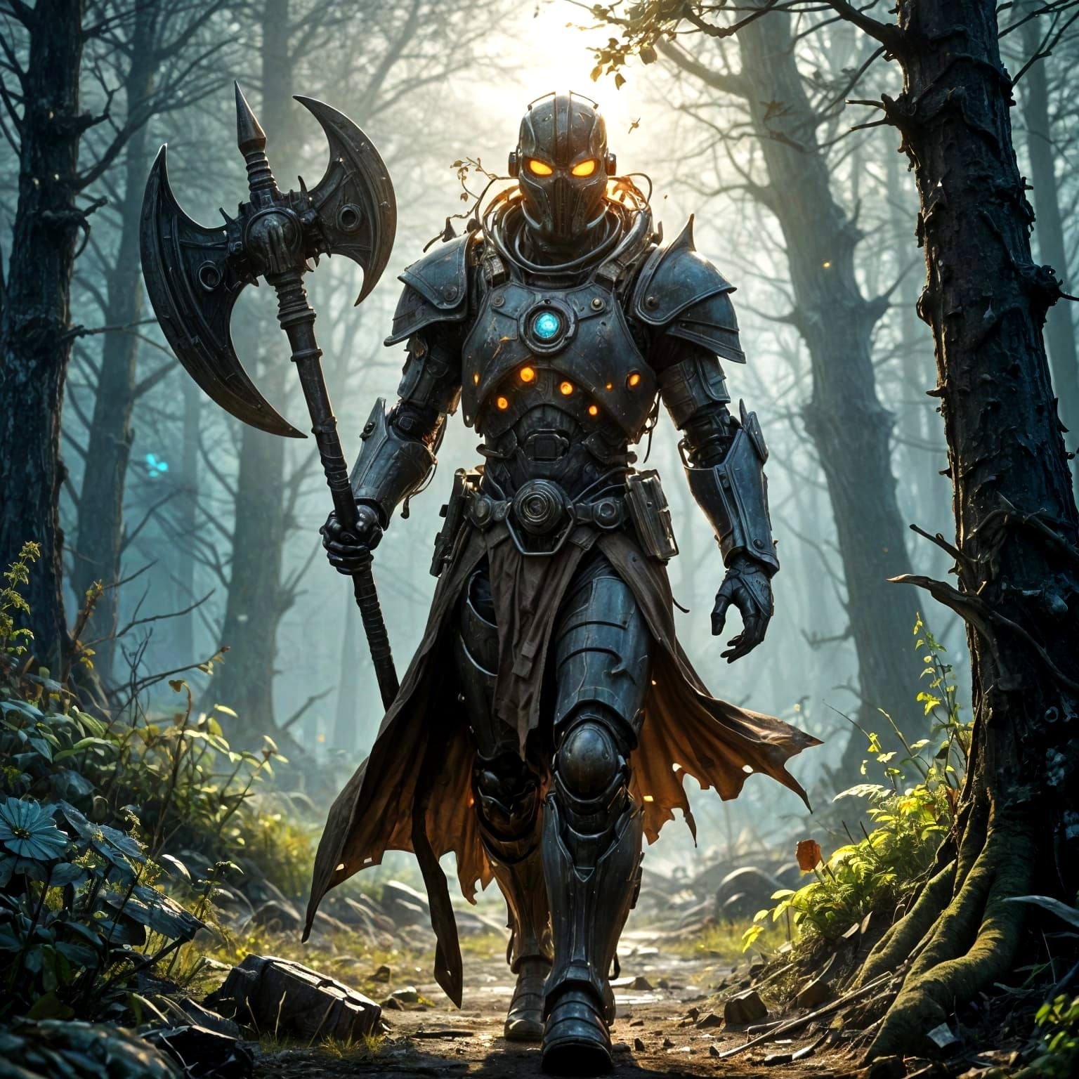 Robot King Arthur in Alien Landscape