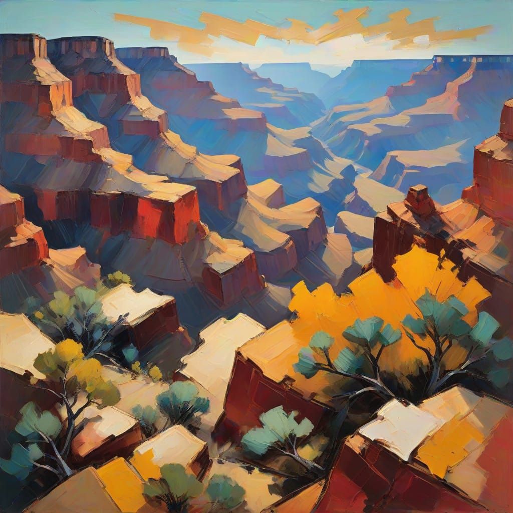 Surreal Grand Canyon Landscape in Vibrant Impasto Style
