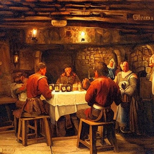 Medieval Tavern Scene as Oil Painting