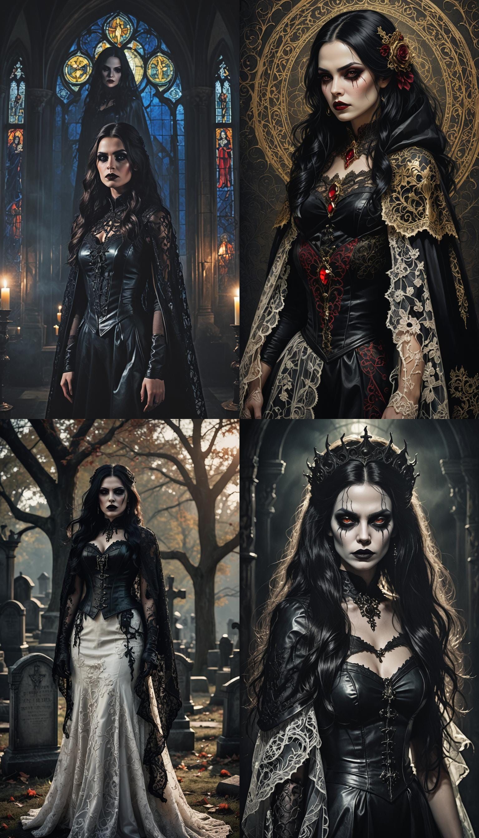 Vintage Halloween Vampire Bride in Leather and Lace