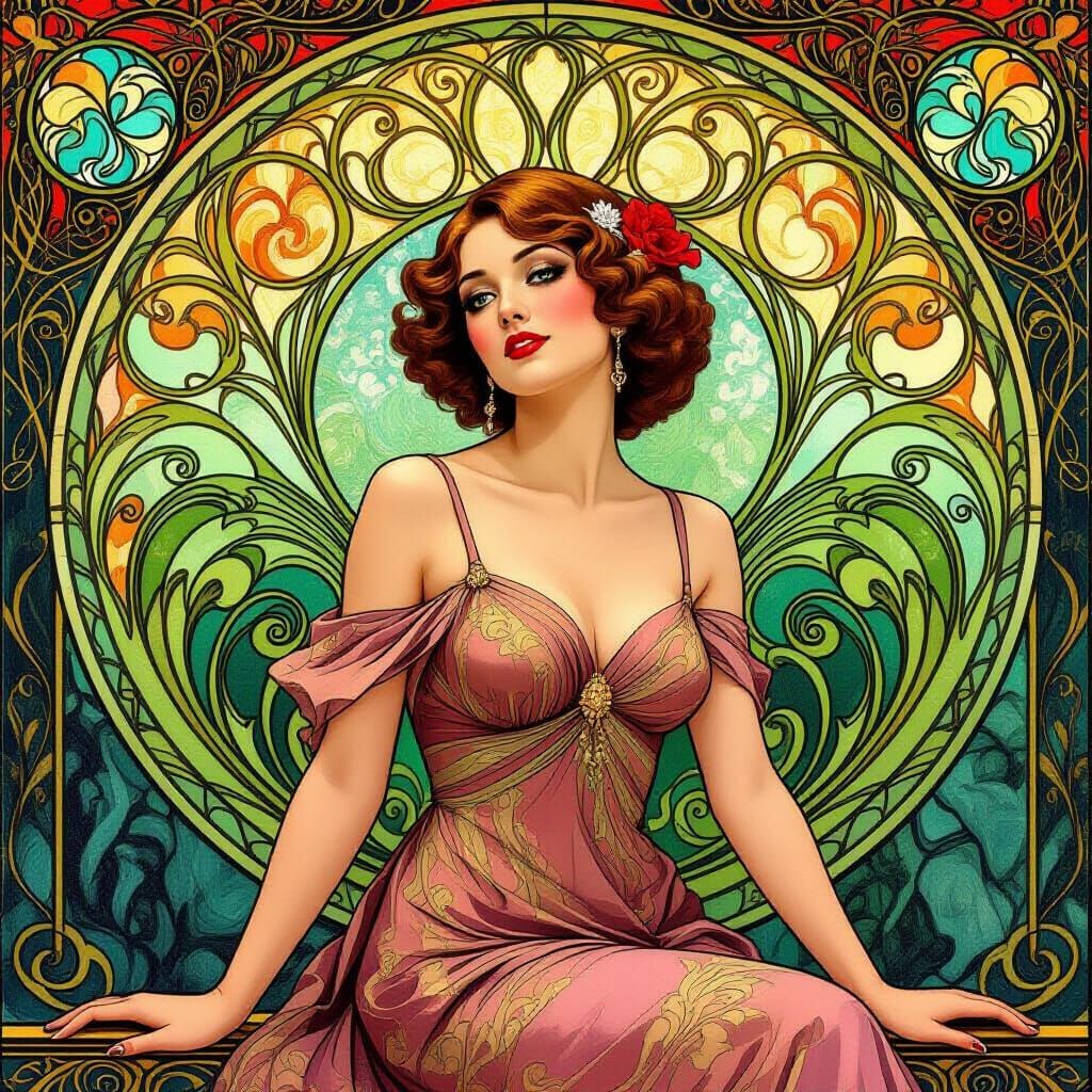 Art Nouveau Fashion Portrait of a Stylish Woman