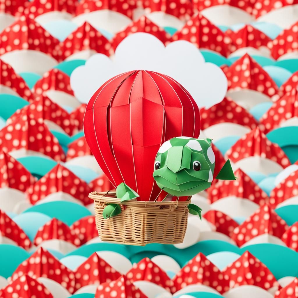 Turtle in Polka Dot Balloon: Origami Papercraft