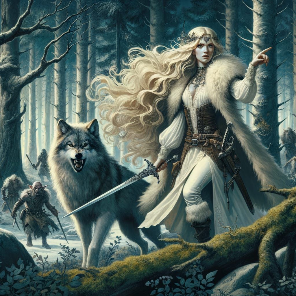 Forest Fairy Queen Confronts Orcs in Fantasy Art Style