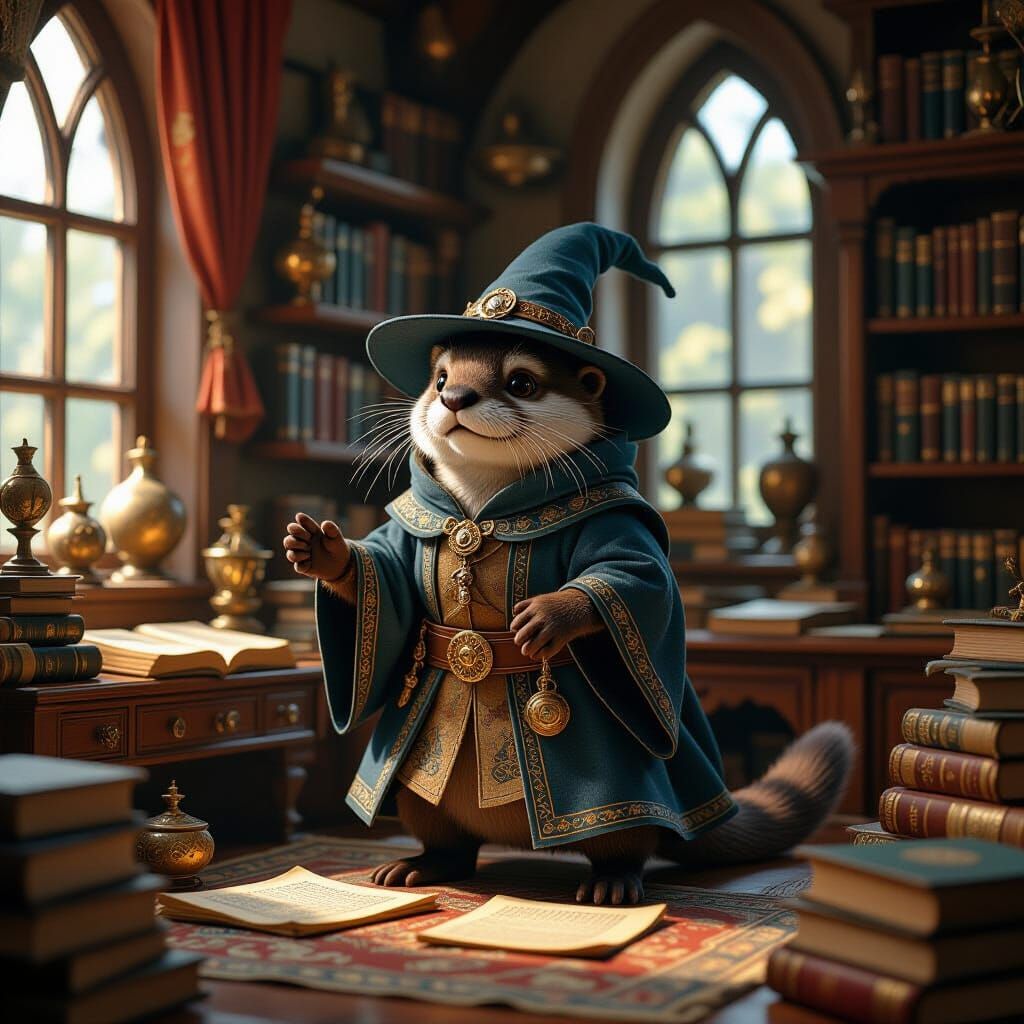 Otter Wizard Searches for Trinket in Cinematic Fantasy Still