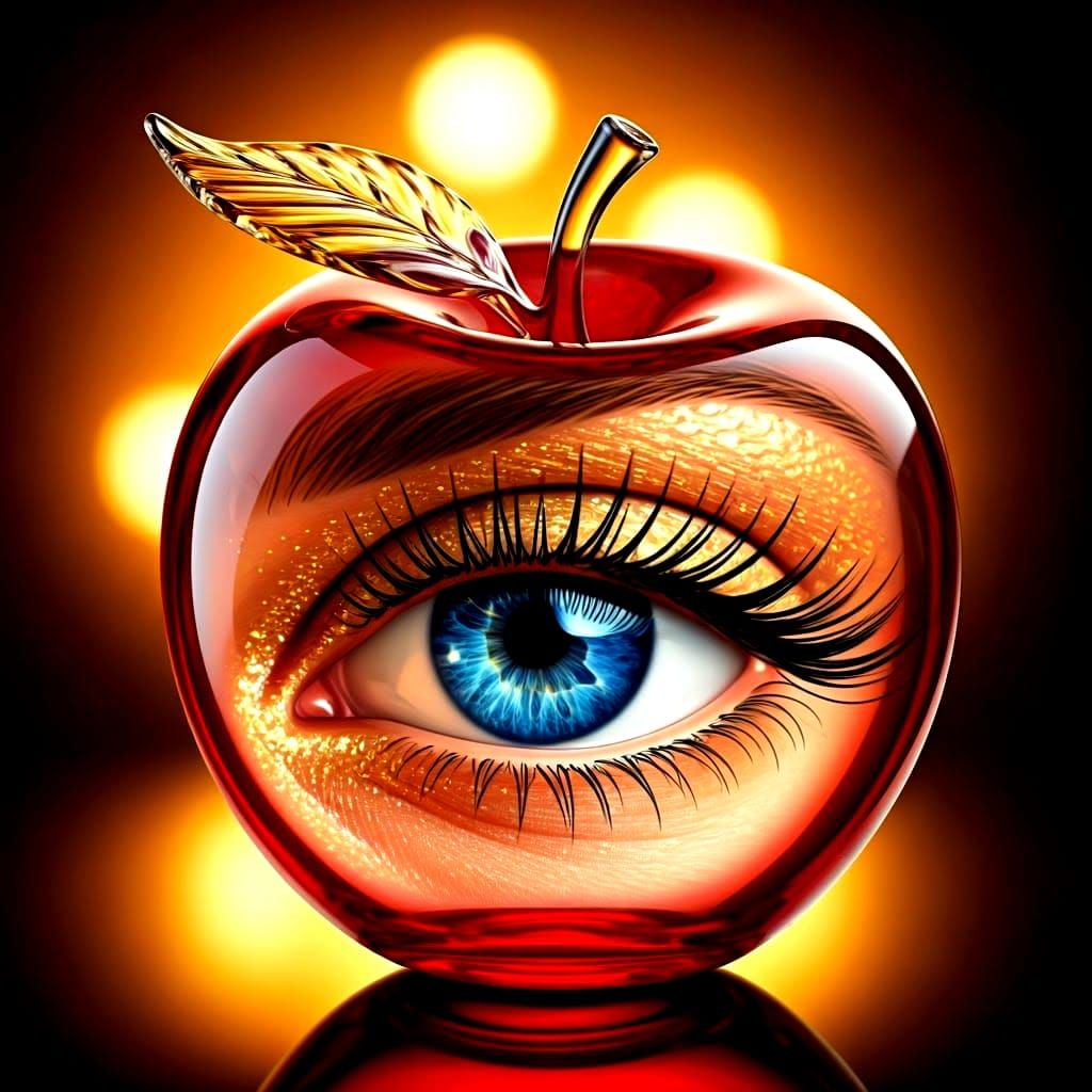 Intricate Glass Apple with Cosmic Eye in Vivid HDR