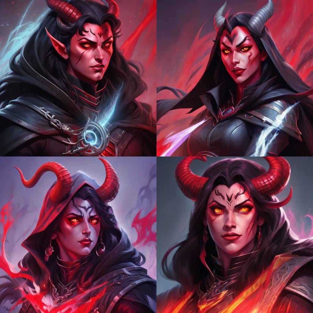 Tiefling Warlock with Dragon Eyes in Anime Style