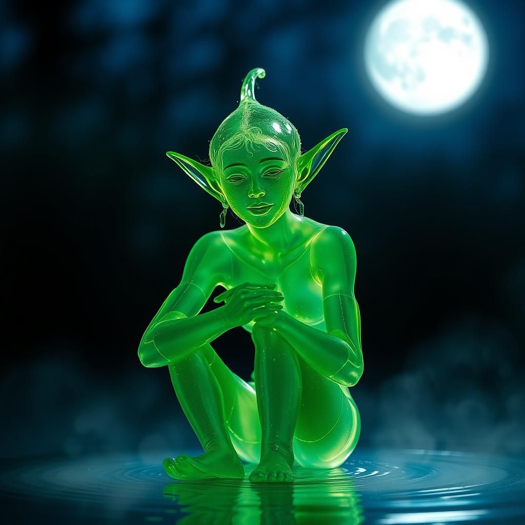 Glass Elf in Magical Garden at Night