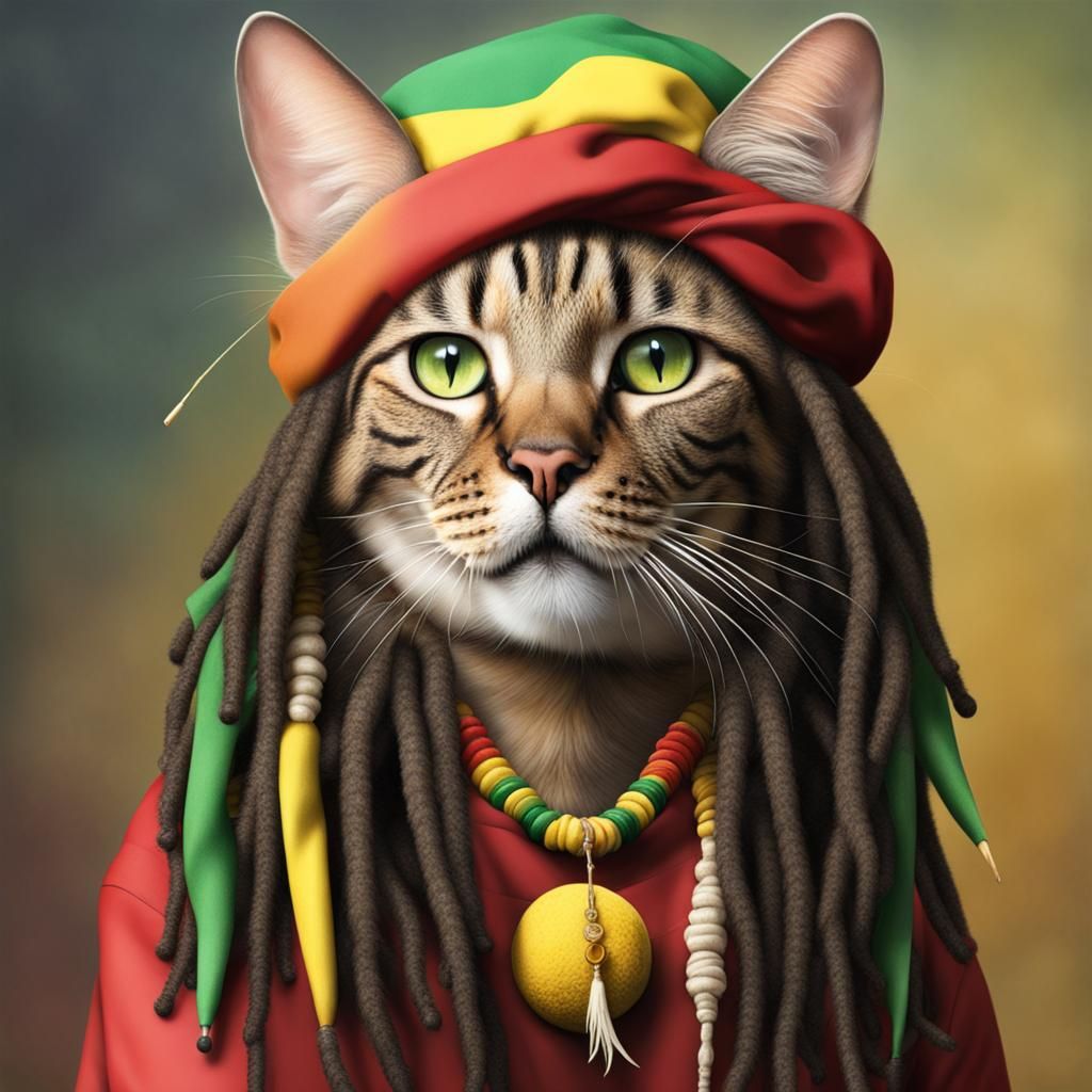 Realistic Rastafarian Cat Portrait