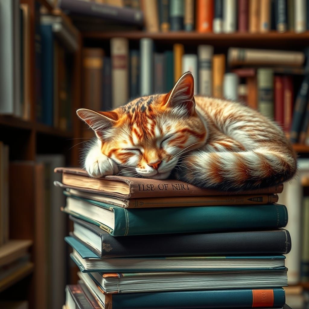 Realistic Cat Surveys a Cluttered Library