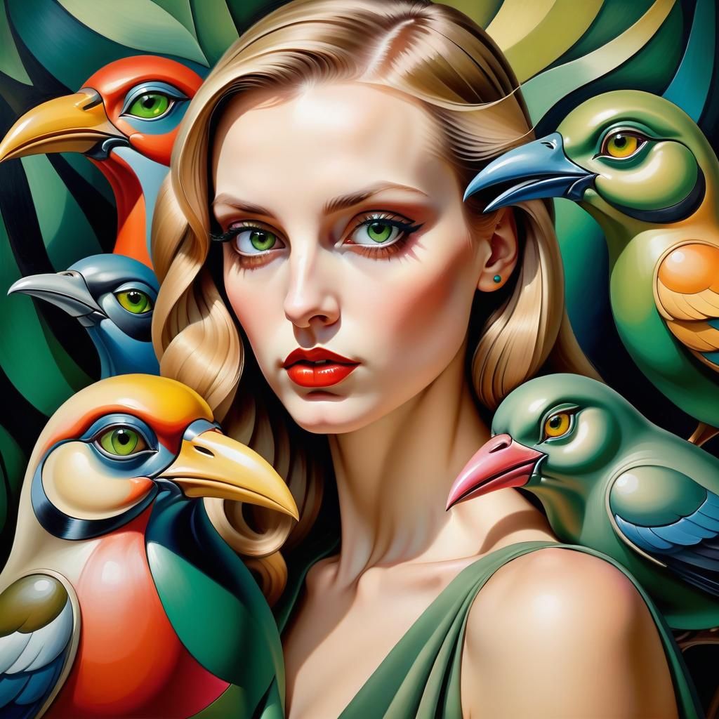 Stylized Portrait in Tamara de Lempicka Style