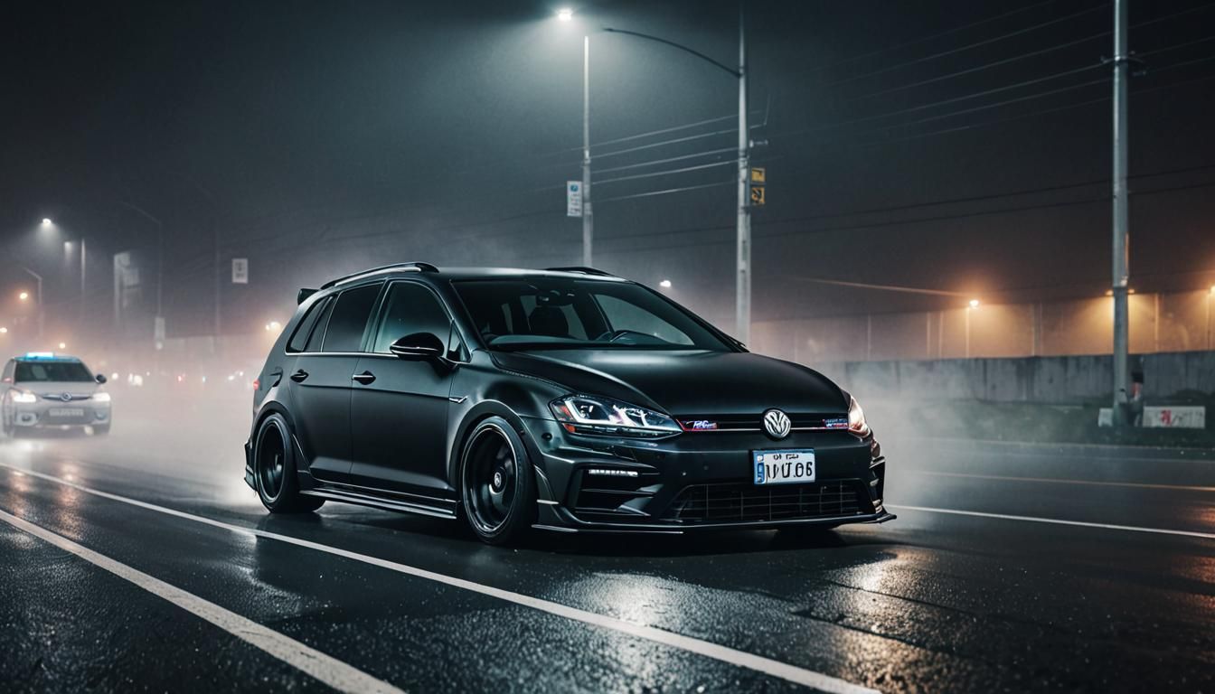 Black VW Golf 7R in Japanese Street Racing Art