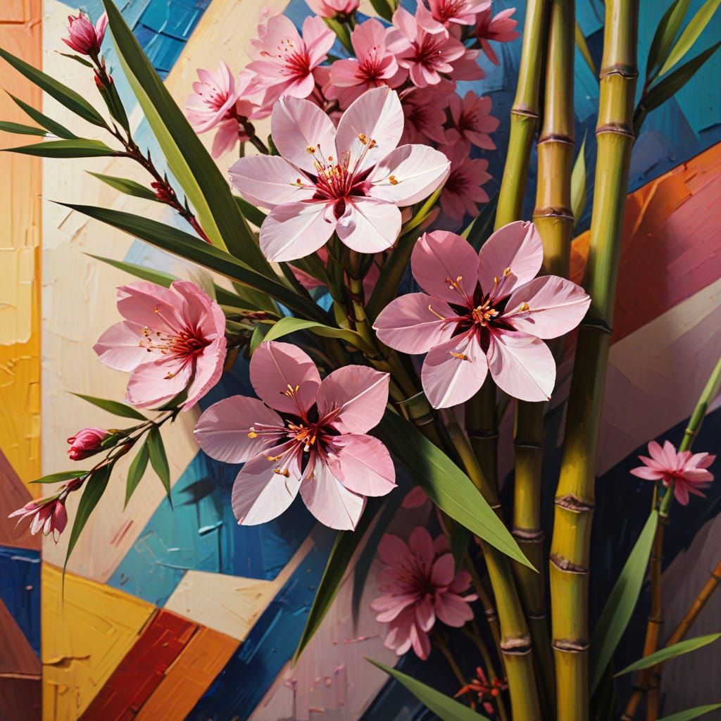 Cubist Ikebana Arrangement in Geometric Fauvism