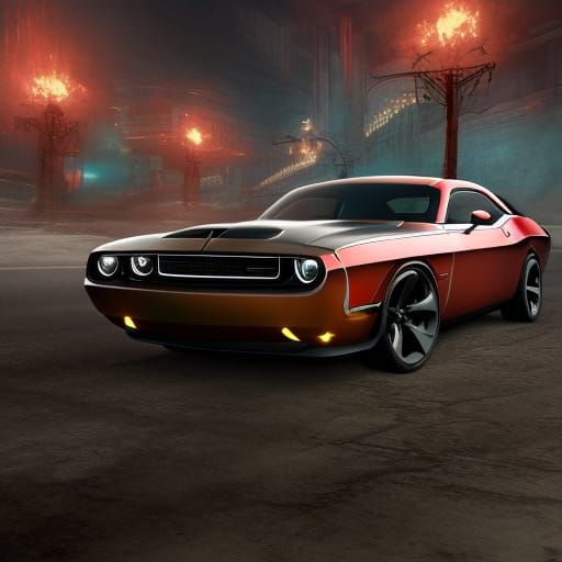 Detailed Matte Painting of a Dodge Challenger