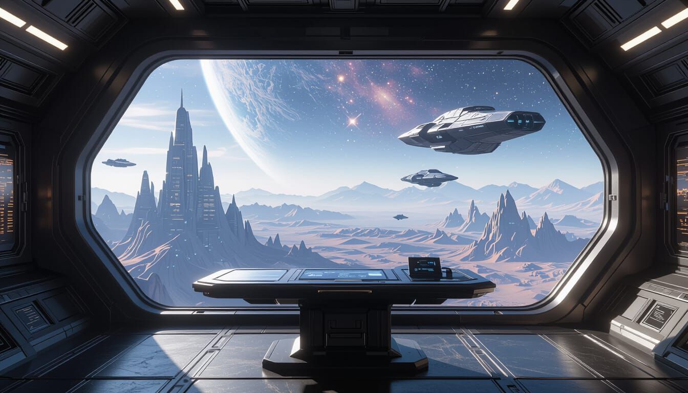 Halo Spaceship Interior with Galaxy View