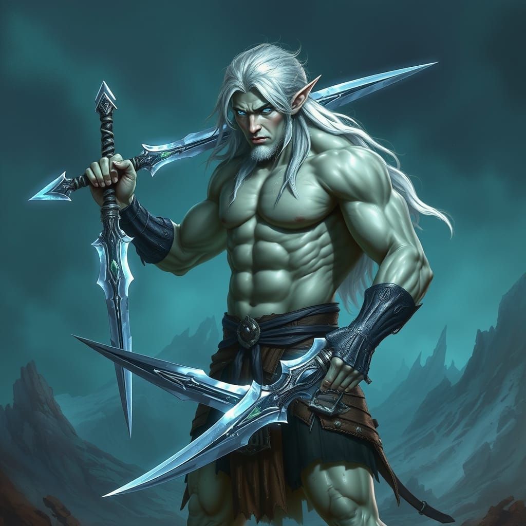 Falsimer Warrior with Enchanted Blades in Cyberpunk Style