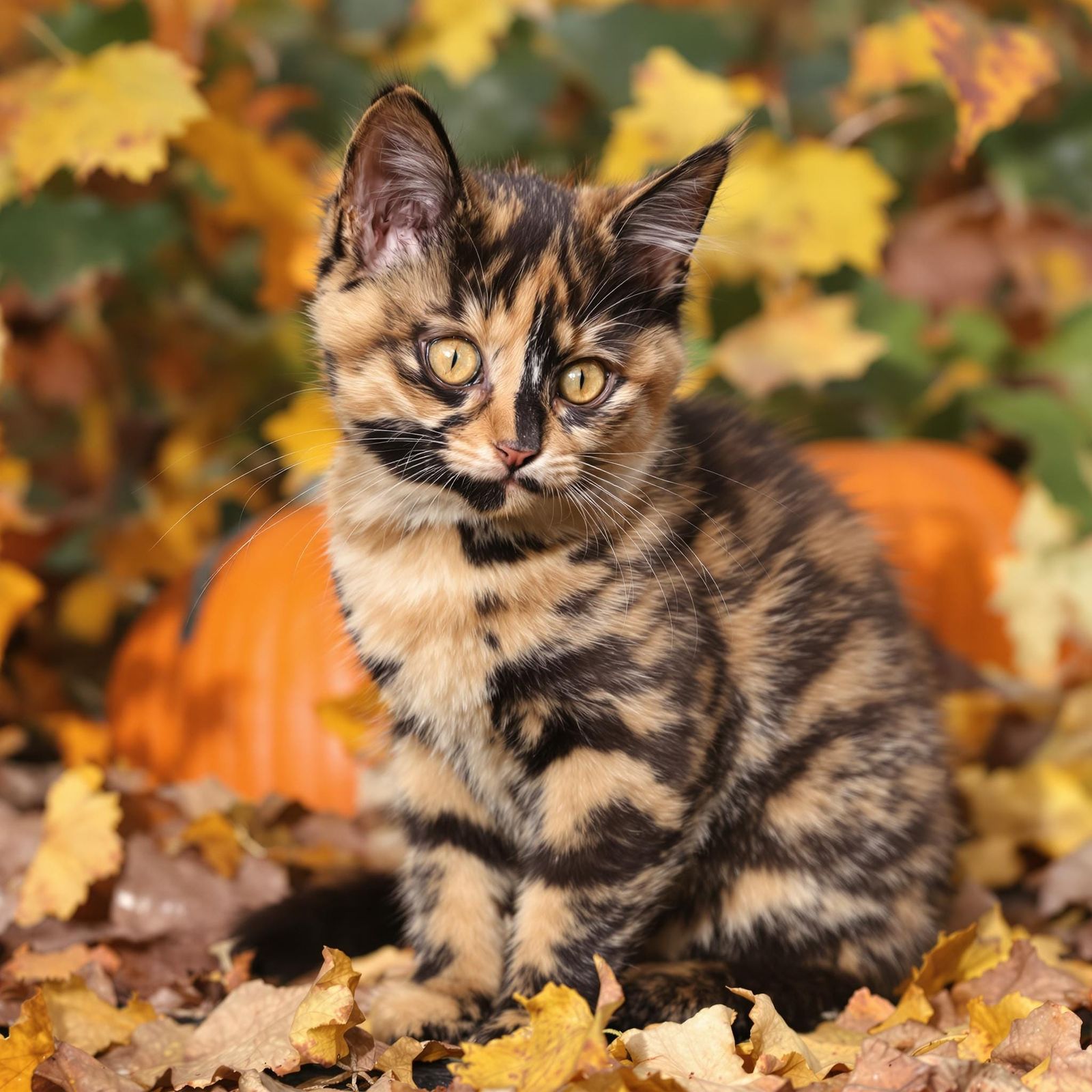 Tortoiseshell Kitten in Autumnal Splendor